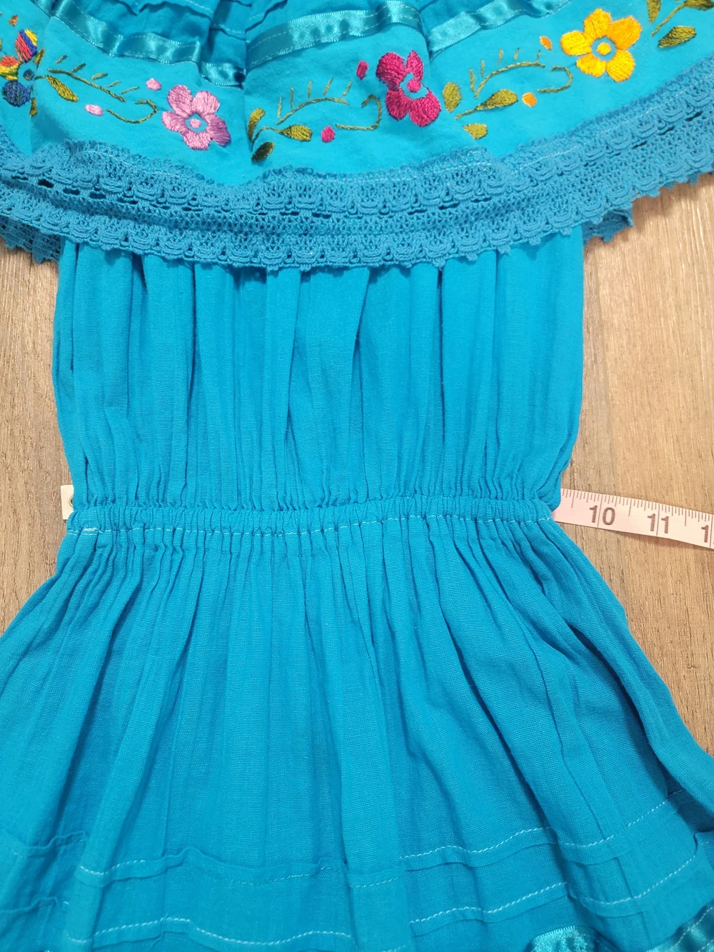 Girls' Turquoise Off-Shoulder Embroidered Sundress